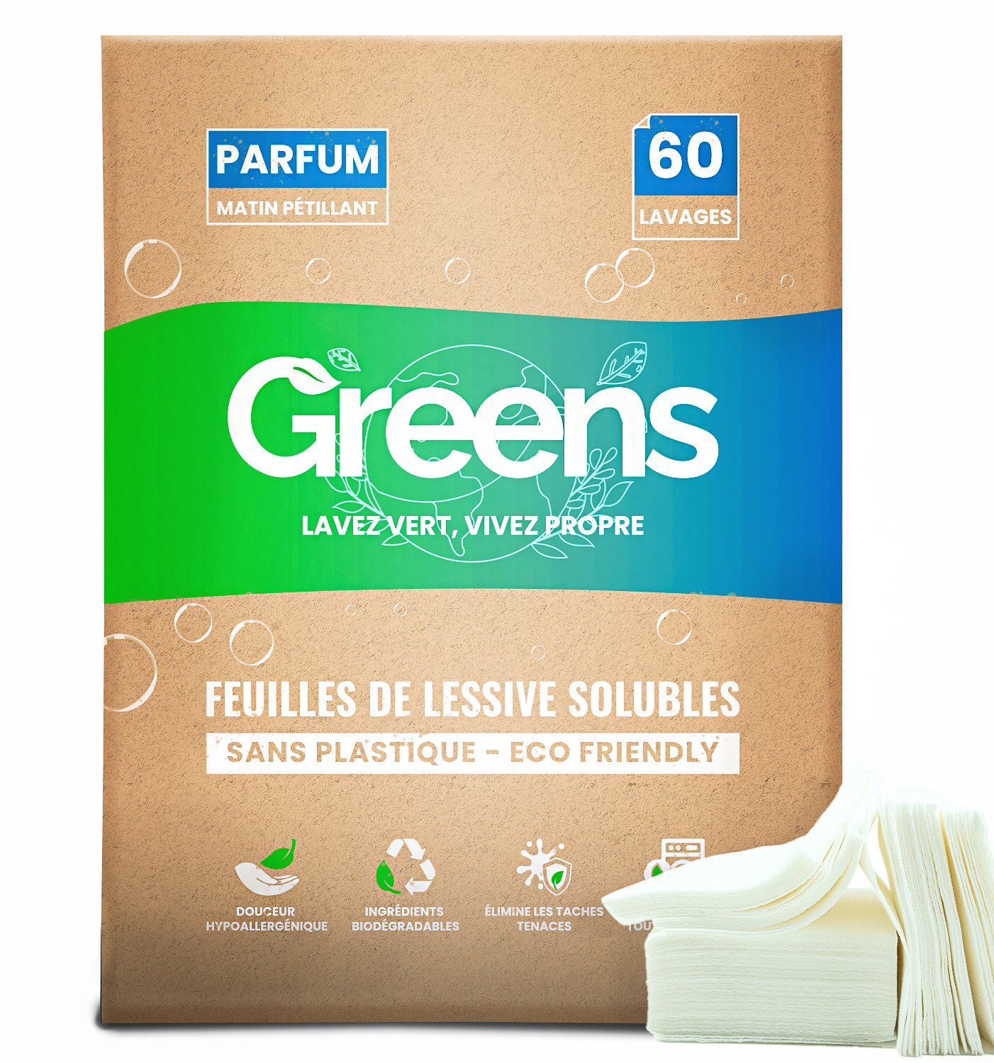 Feuilles de lessive solubles - 60 Lavages